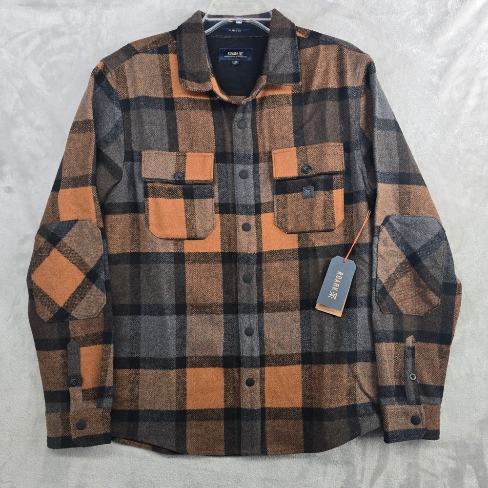 ROARK NORDMAN Flannel Pecan‎ Plaid Wool Blend Classic Fit Mens Shacket Medium